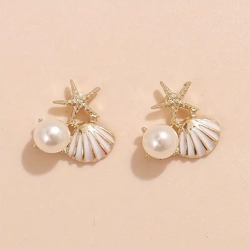 Starfish Shell Pearl Earring