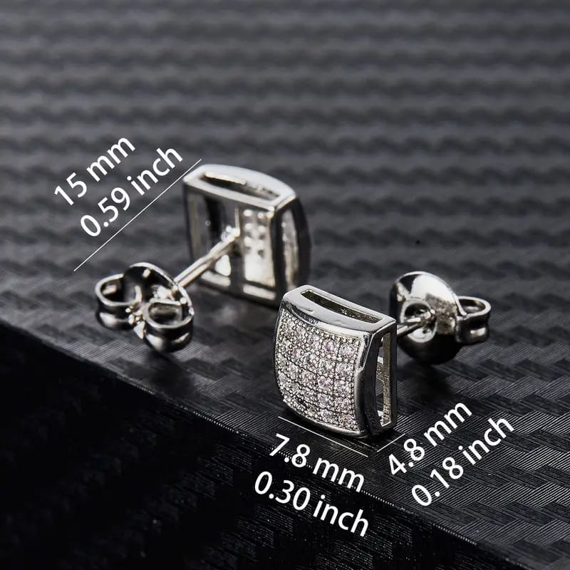 Square Cubic Zirconia Stud Earrings Golden
