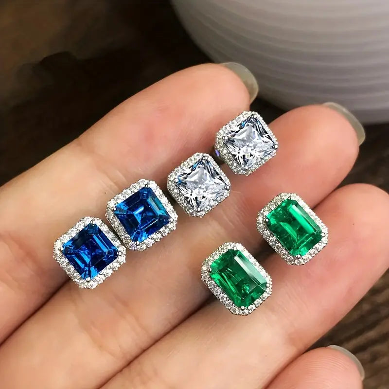 Cubic Zirconia Stud Earrings Green