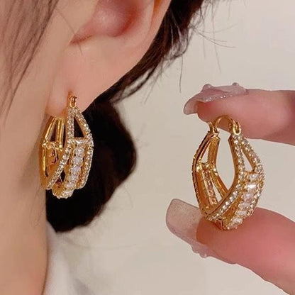 Three-layer zircon earrings