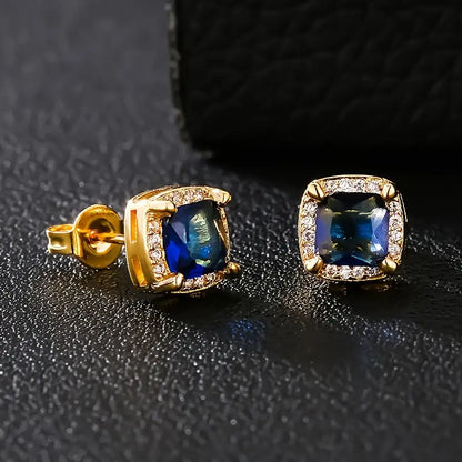 Square Synthetic Zircon Stud Blue