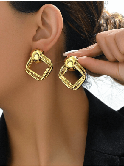 Square Stud Earrings Gold Plated