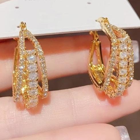 Three-layer zircon earrings